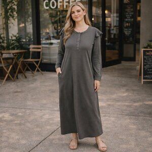 Z Supply Charcoal Grey Ruffle Maxi Long Sleeve Dress Size Extra Small